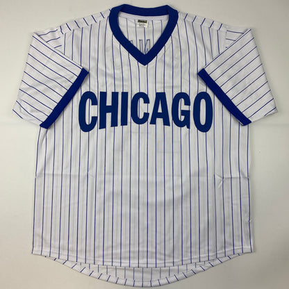 Autographed/Signed Ernie Banks Chicago Pinstripe Baseball Jersey JSA COA