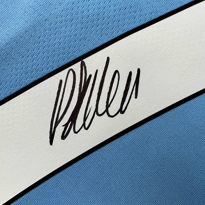 Autographed/Signed Phil Foden Manchester City Blue Soccer Futbol Jersey Beckett BAS COA