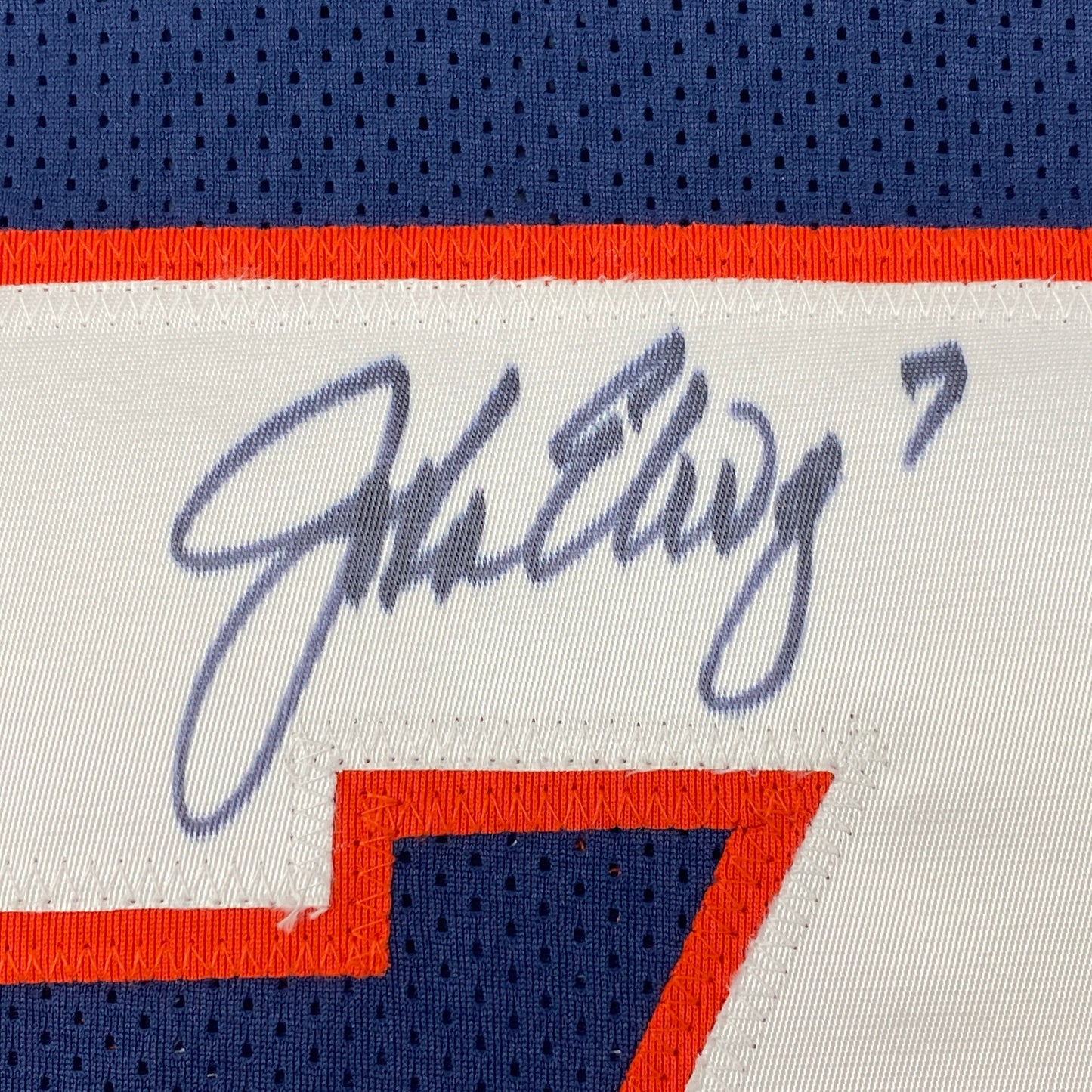 Autographed/Signed John Elway Denver Blue Football Jersey JSA COA