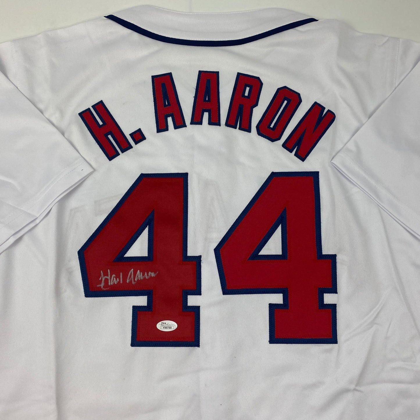 Autographed/Signed Hank Henry Aaron Atlanta White Baseball Jersey JSA COA/LOA
