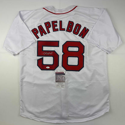 Autographed/Signed Jonathan Papelbon Boston White Baseball Jersey JSA COA