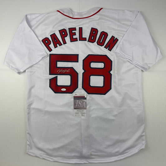 Autographed/Signed Jonathan Papelbon Boston White Baseball Jersey JSA COA