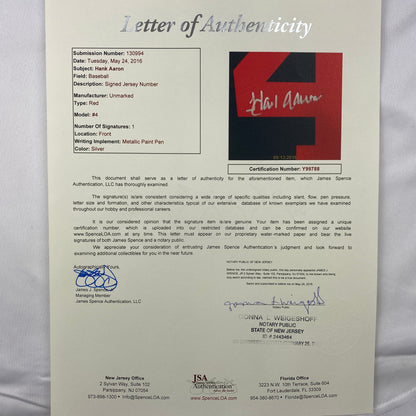 Autographed/Signed Hank Henry Aaron Atlanta White Baseball Jersey JSA COA/LOA