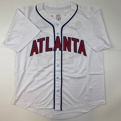 Autographed/Signed Hank Henry Aaron Atlanta White Baseball Jersey JSA COA/LOA
