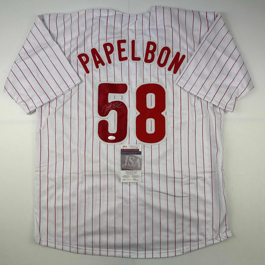 Autographed/Signed Jonathan Papelbon Philadelphia Pinstripe Baseball Jersey JSA COA