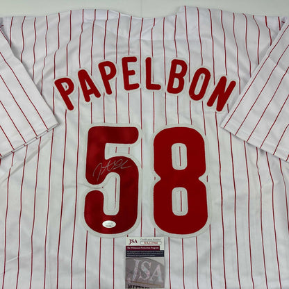 Autographed/Signed Jonathan Papelbon Philadelphia Pinstripe Baseball Jersey JSA COA