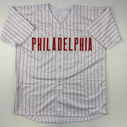 Autographed/Signed Jonathan Papelbon Philadelphia Pinstripe Baseball Jersey JSA COA