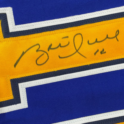 Autographed/Signed Brett Hull St. Louis Blue Yellow Numbers Hockey Jersey JSA COA