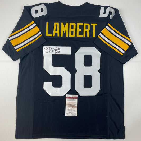 Autographed/Signed Jack Lambert HOF 90 Pittsburgh Black Football Jersey JSA COA