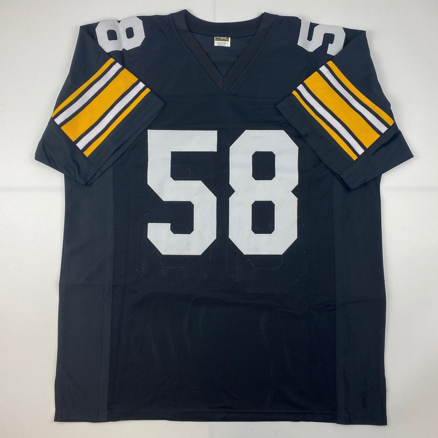 Autographed/Signed Jack Lambert HOF 90 Pittsburgh Black Football Jersey JSA COA