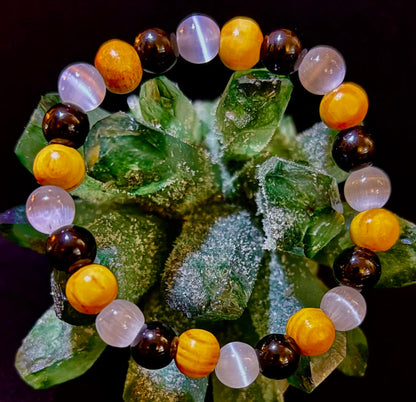 Selenite, Black Tourmaline & Palo Santo Bracelet – Protection & Cleansing for Small Wrists