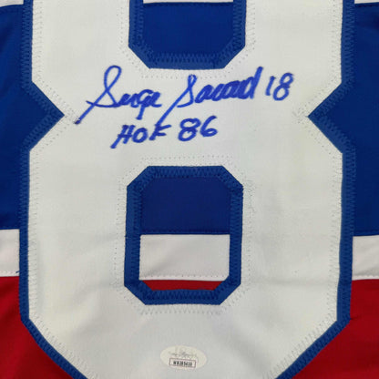 Autographed/Signed Serge Savard HOF 86 Montreal Red Hockey Jersey JSA COA