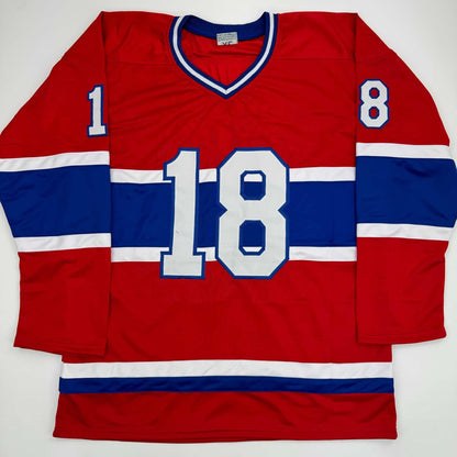 Autographed/Signed Serge Savard HOF 86 Montreal Red Hockey Jersey JSA COA