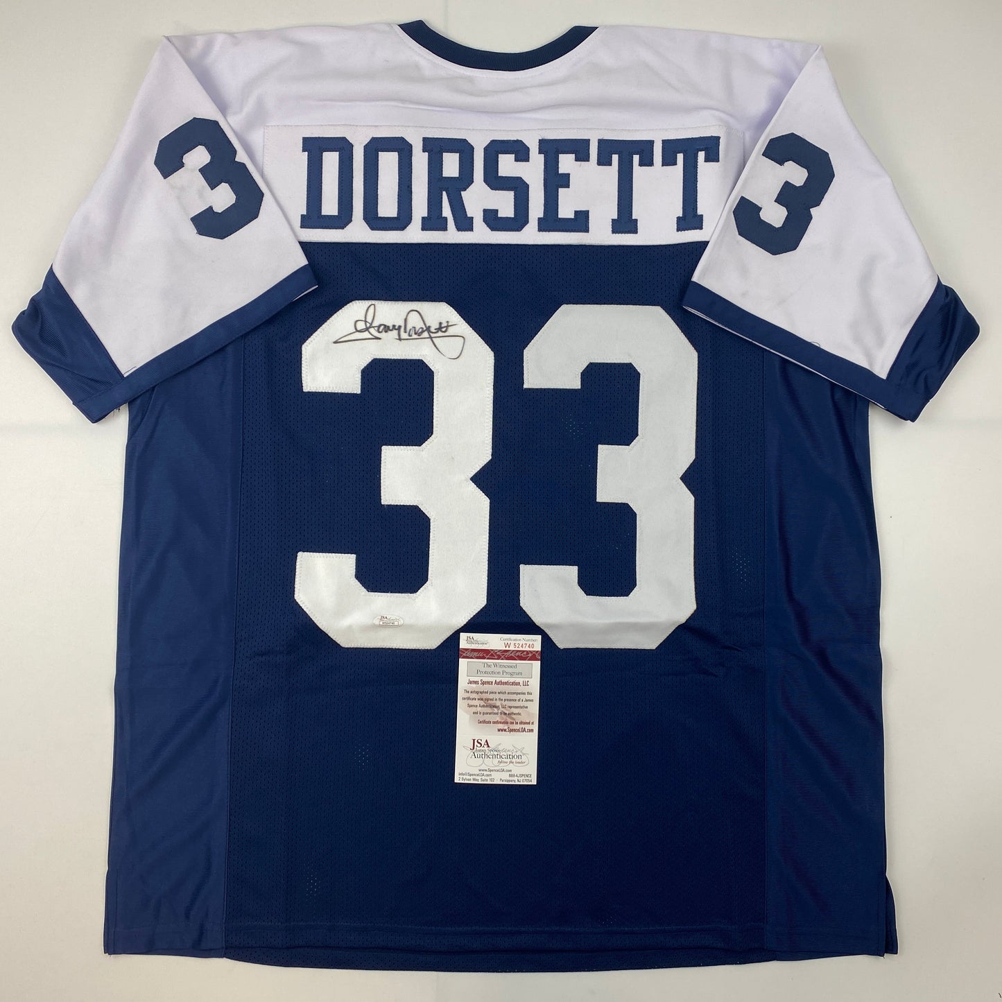 Autographed/Signed Tony Dorsett Dallas Thanksgiving Day Football Jersey JSA COA
