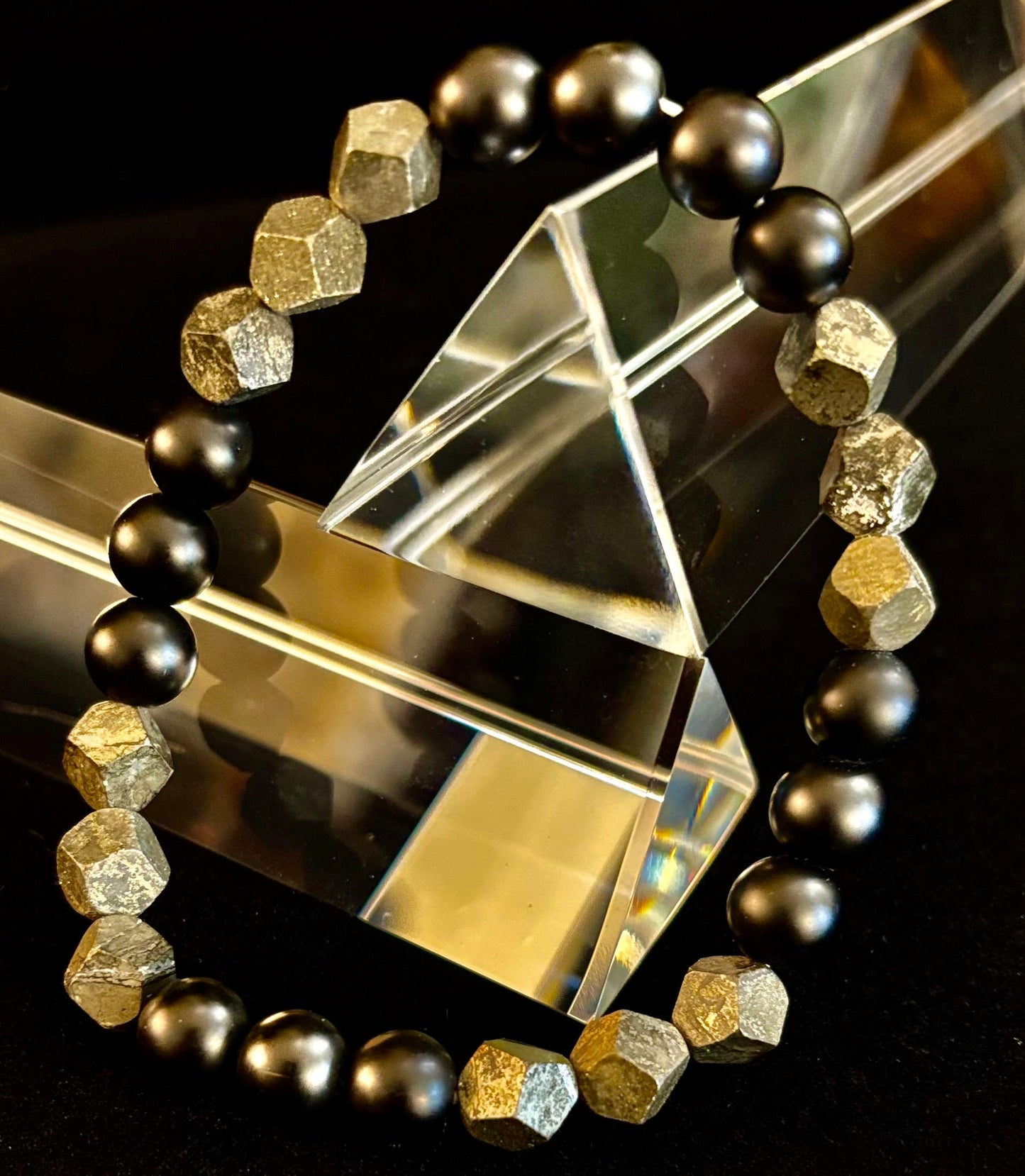 Rhombus Cut Yellow Iron Pyrite Bracelet – Strength & Confidence - Medium to Large Wrists
