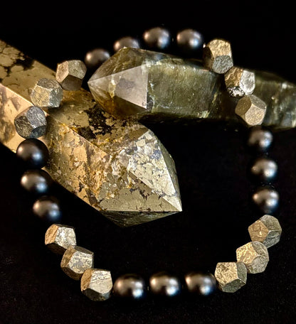 Rhombus Cut Yellow Iron Pyrite Bracelet – Strength & Confidence - Medium to Large Wrists