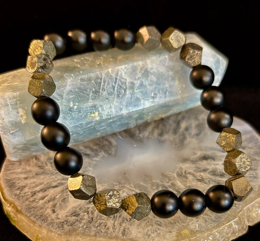 Rhombus Cut Yellow Iron Pyrite Bracelet – Strength & Confidence - Medium to Large Wrists