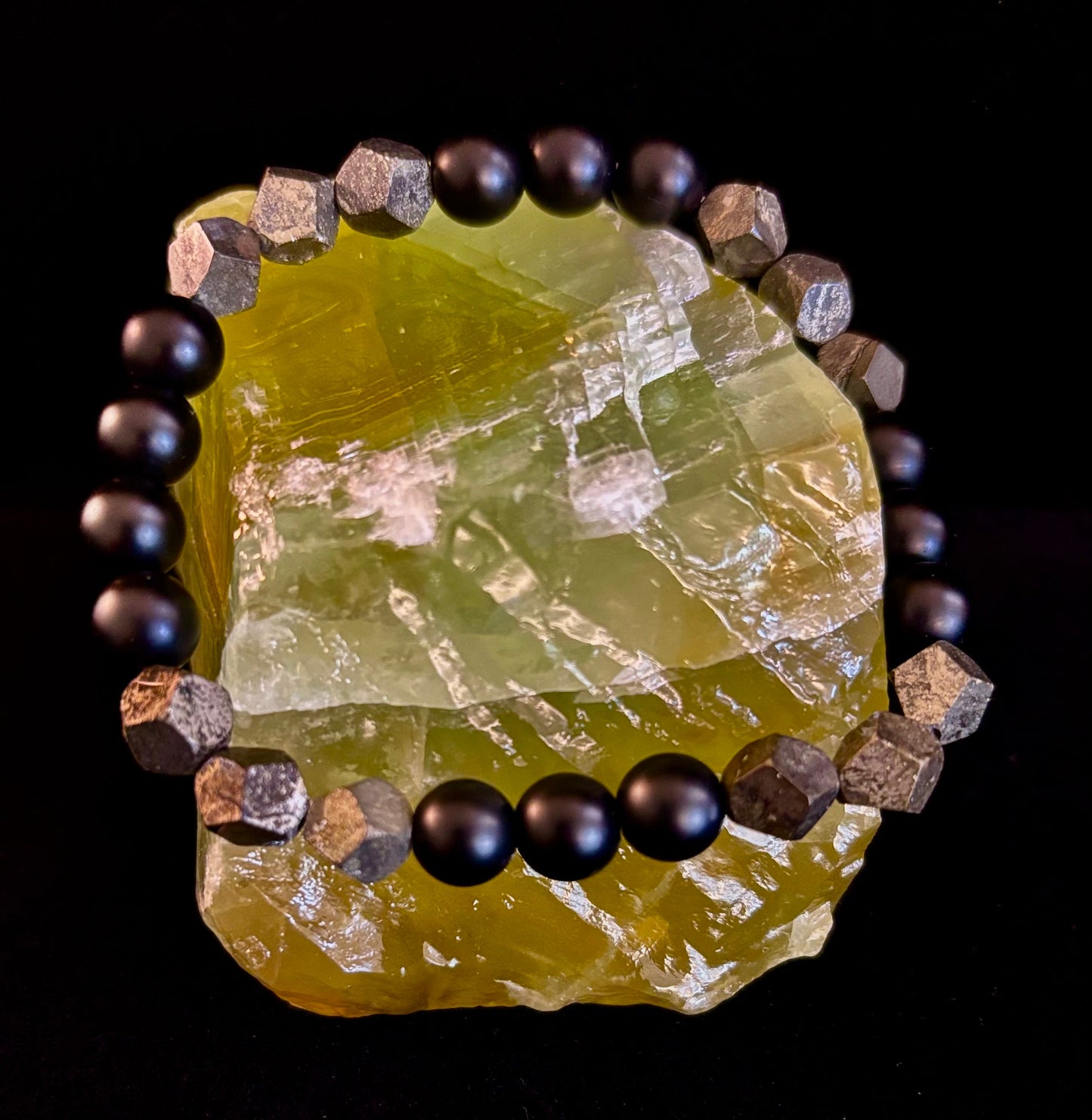 Rhombus Cut Yellow Iron Pyrite Bracelet – Strength & Confidence - Medium to Large Wrists