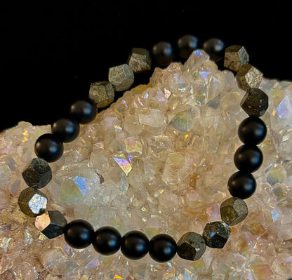 Rhombus Cut Yellow Iron Pyrite Bracelet – Strength & Confidence - Medium to Large Wrists