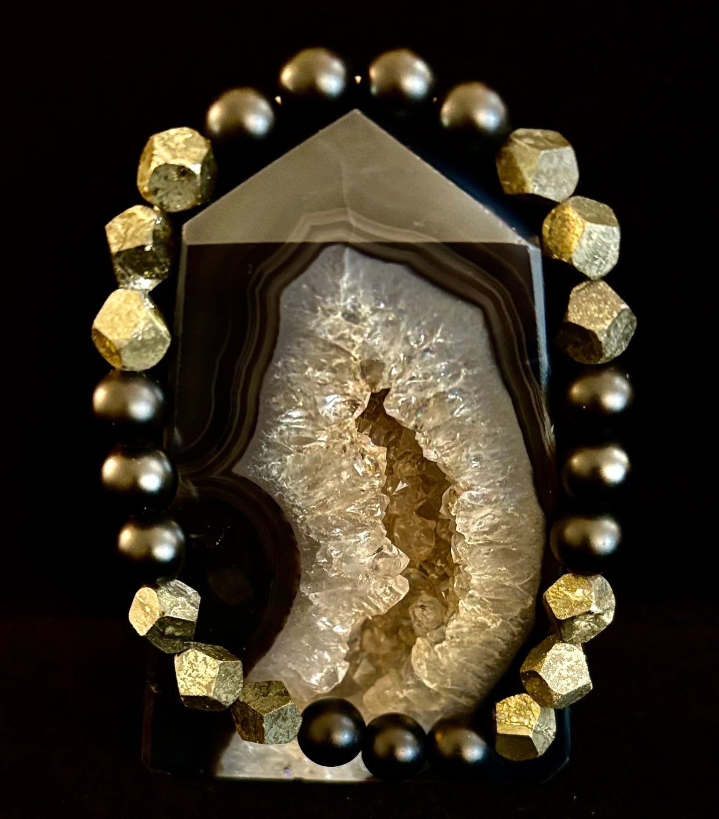 Rhombus Cut Yellow Iron Pyrite Bracelet – Strength & Confidence - Medium to Large Wrists