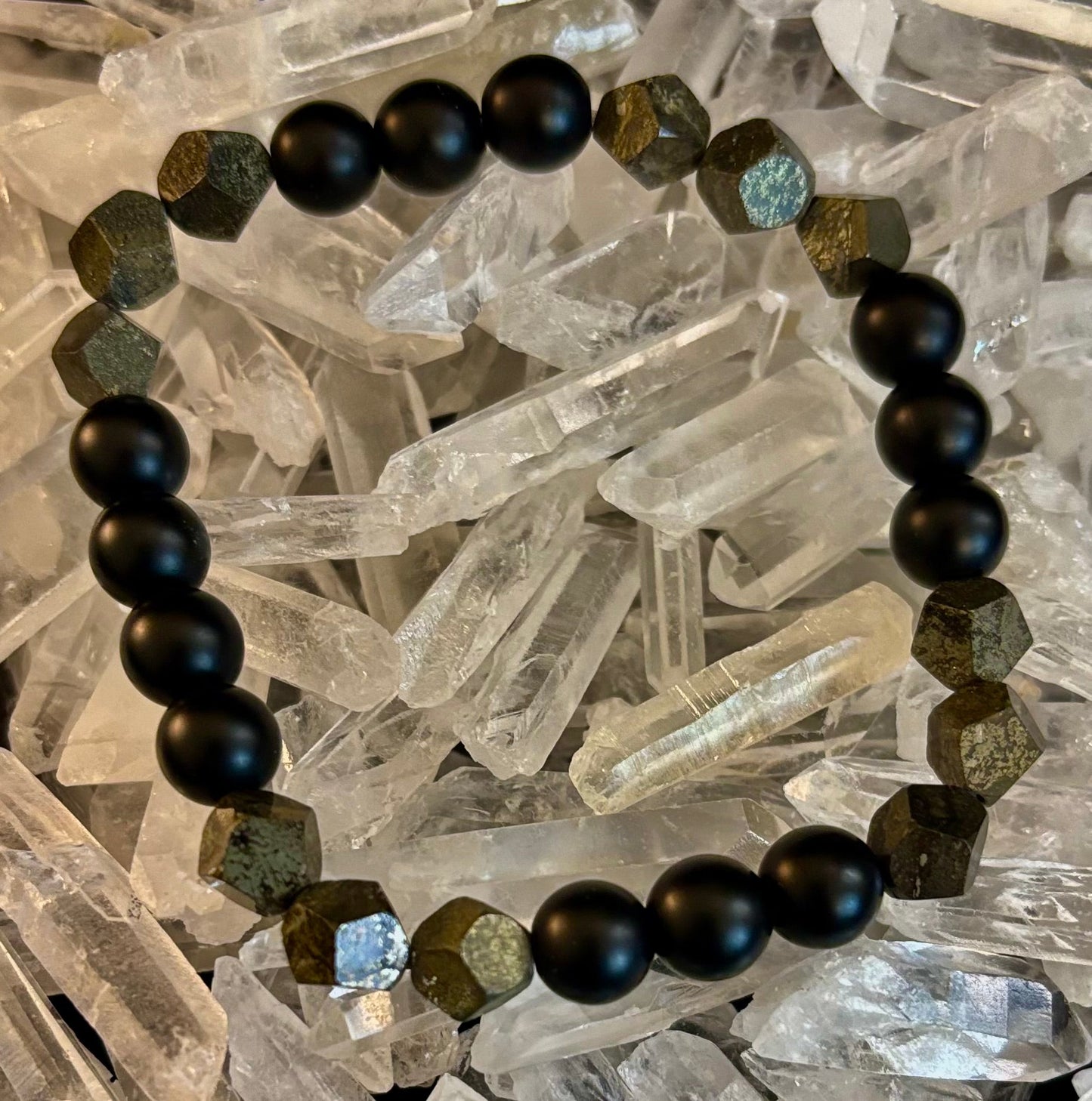 Rhombus Cut Yellow Iron Pyrite Bracelet – Strength & Confidence - Medium to Large Wrists