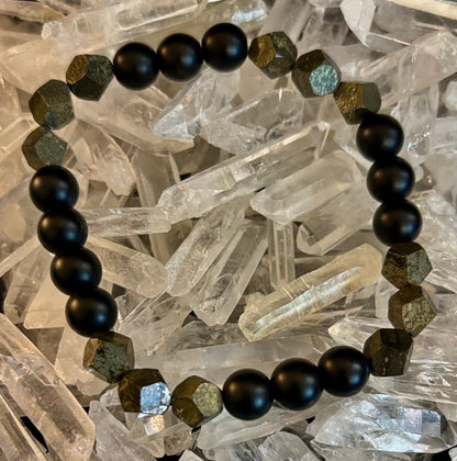 Rhombus Cut Yellow Iron Pyrite Bracelet – Strength & Confidence - Medium to Large Wrists