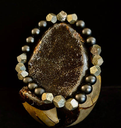 Rhombus Cut Yellow Iron Pyrite Bracelet – Strength & Confidence - Medium to Large Wrists