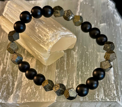 Rhombus Cut Yellow Iron Pyrite Bracelet – Strength & Confidence - Medium to Large Wrists