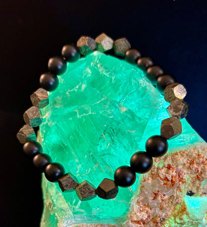 Rhombus Cut Yellow Iron Pyrite Bracelet – Strength & Confidence - Medium to Large Wrists