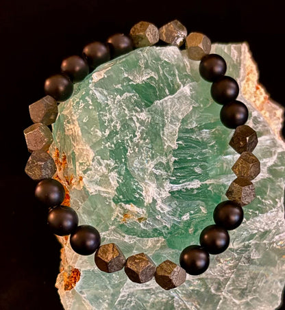 Rhombus Cut Yellow Iron Pyrite Bracelet – Strength & Confidence - Medium to Large Wrists