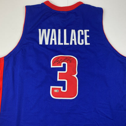 Autographed/Signed Ben Wallace Detroit Blue Basketball Jersey Steiner COA