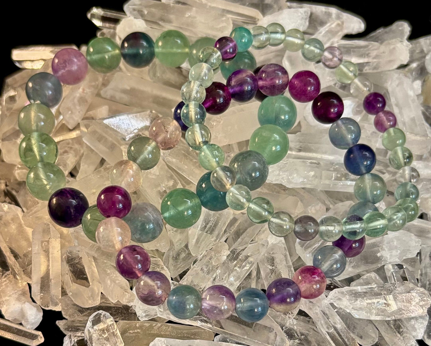 Reiki-Infused Natural Rainbow Fluorite Bracelet for Mental Focus, Intuition & Heart-Third Eye Alignment (6mm, 8mm & 10mm)