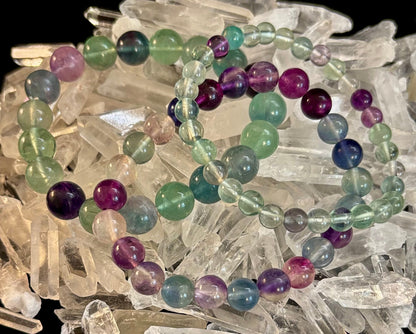 Reiki-Infused Natural Rainbow Fluorite Bracelet for Mental Focus, Intuition & Heart-Third Eye Alignment (6mm, 8mm & 10mm)