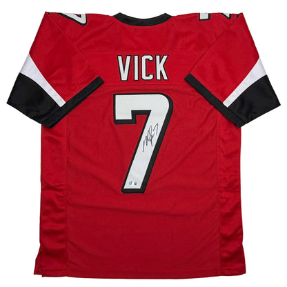 Autographed/Signed Michael Mike Vick Atlanta Red Football Jersey Beckett BAS COA