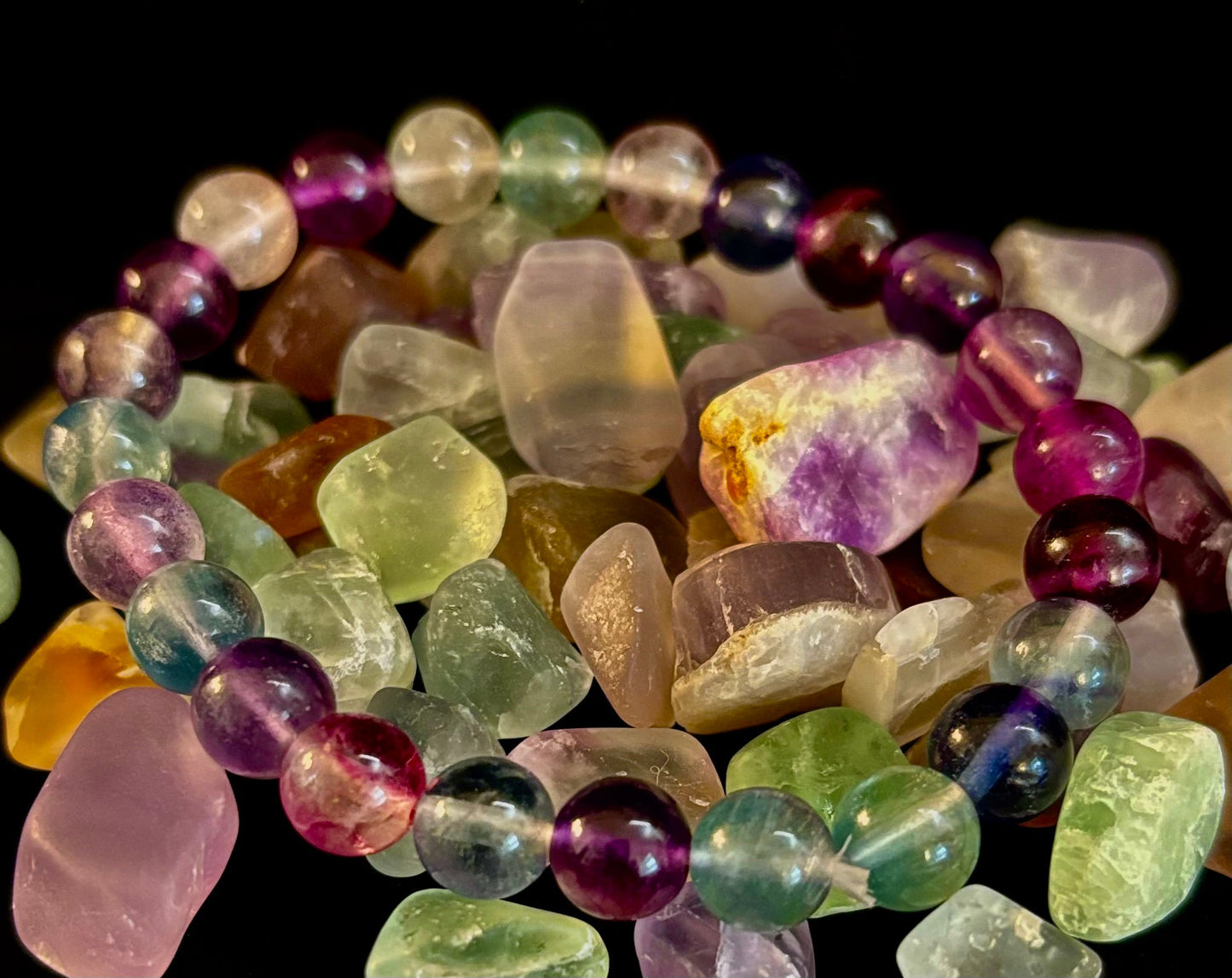 Reiki-Infused Natural Rainbow Fluorite Bracelet for Mental Focus, Intuition & Heart-Third Eye Alignment (6mm, 8mm & 10mm)