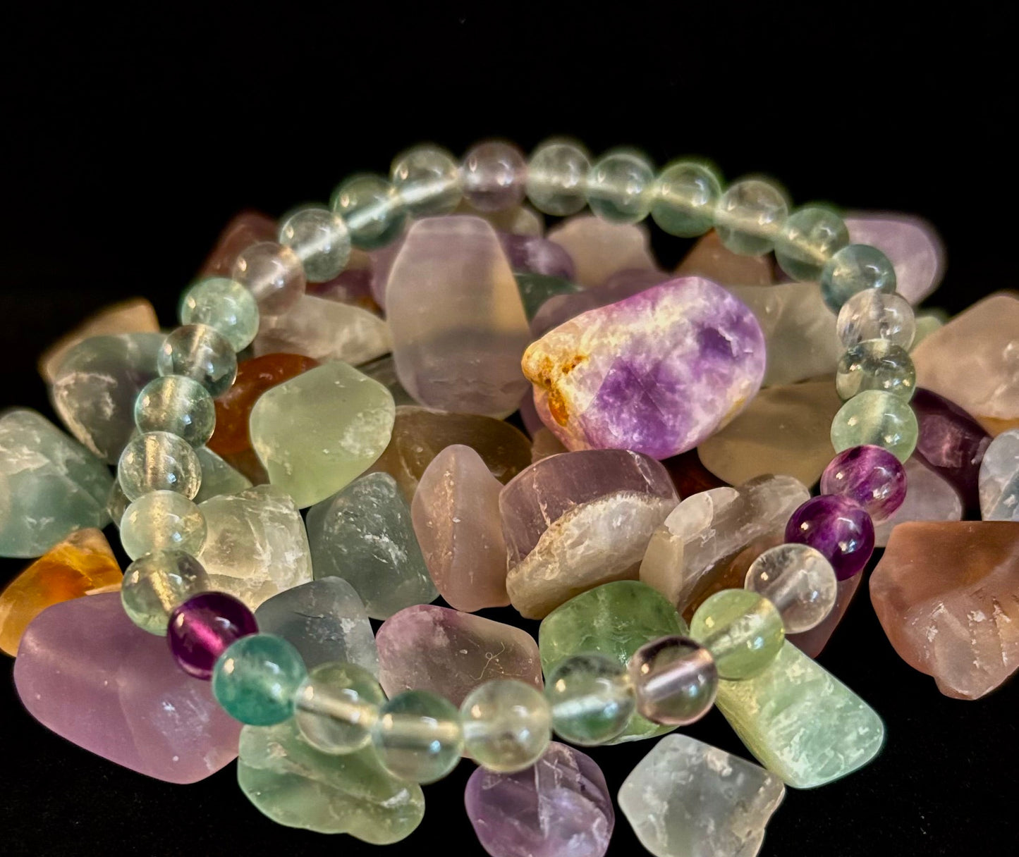 Reiki-Infused Natural Rainbow Fluorite Bracelet for Mental Focus, Intuition & Heart-Third Eye Alignment (6mm, 8mm & 10mm)