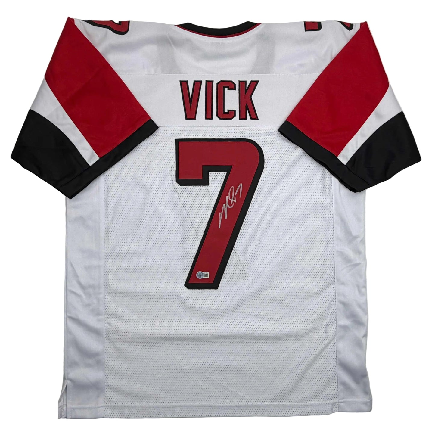 Autographed/Signed Michael Mike Vick Atlanta White Football Jersey Beckett BAS COA