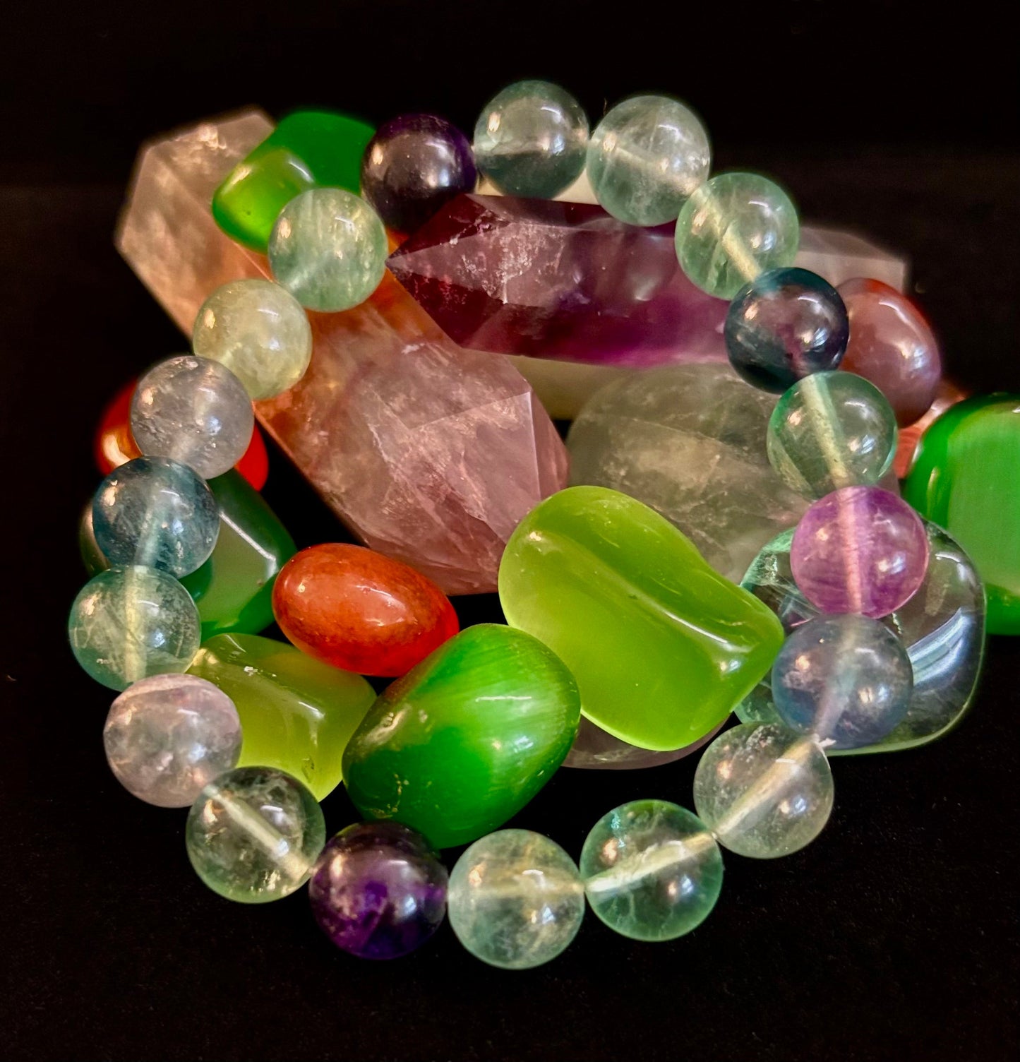Reiki-Infused Natural Rainbow Fluorite Bracelet for Mental Focus, Intuition & Heart-Third Eye Alignment (6mm, 8mm & 10mm)