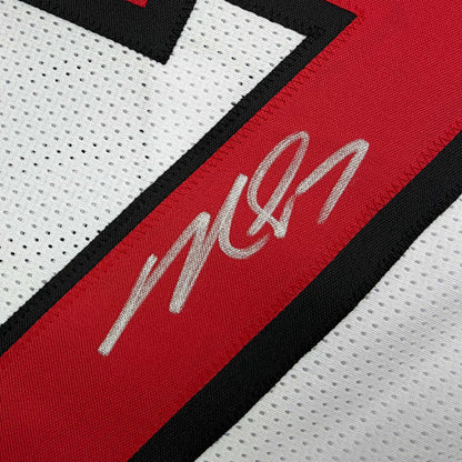 Autographed/Signed Michael Mike Vick Atlanta White Football Jersey Beckett BAS COA