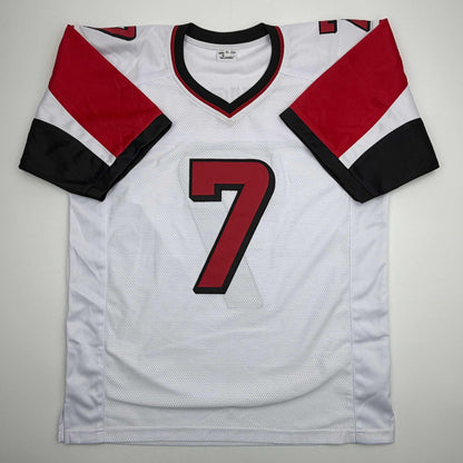 Autographed/Signed Michael Mike Vick Atlanta White Football Jersey Beckett BAS COA