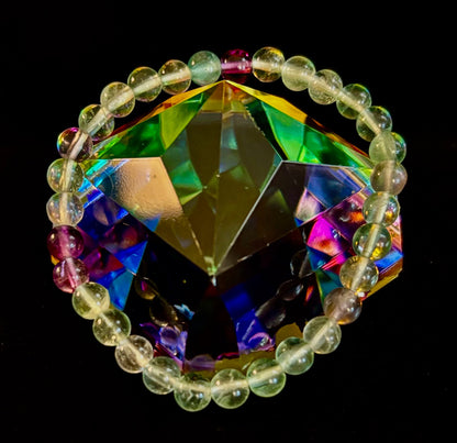 Reiki-Infused Natural Rainbow Fluorite Bracelet for Mental Focus, Intuition & Heart-Third Eye Alignment (6mm, 8mm & 10mm)