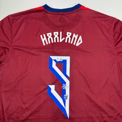 Autographed/Signed Erling Haaland Norway Maroon Soccer Futbol Jersey Beckett BAS COA