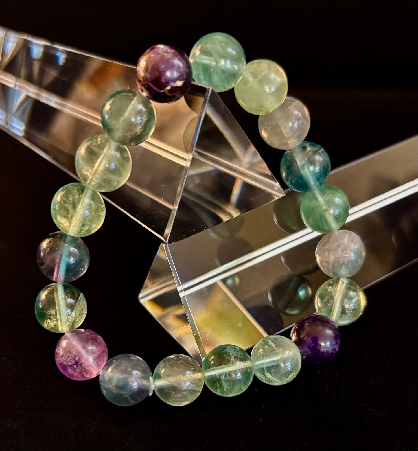Reiki-Infused Natural Rainbow Fluorite Bracelet for Mental Focus, Intuition & Heart-Third Eye Alignment (6mm, 8mm & 10mm)