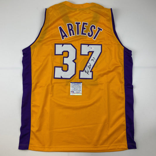 Autographed/Signed Ron Artest Los Angeles LA Yellow Basketball Jersey PSA/DNA COA