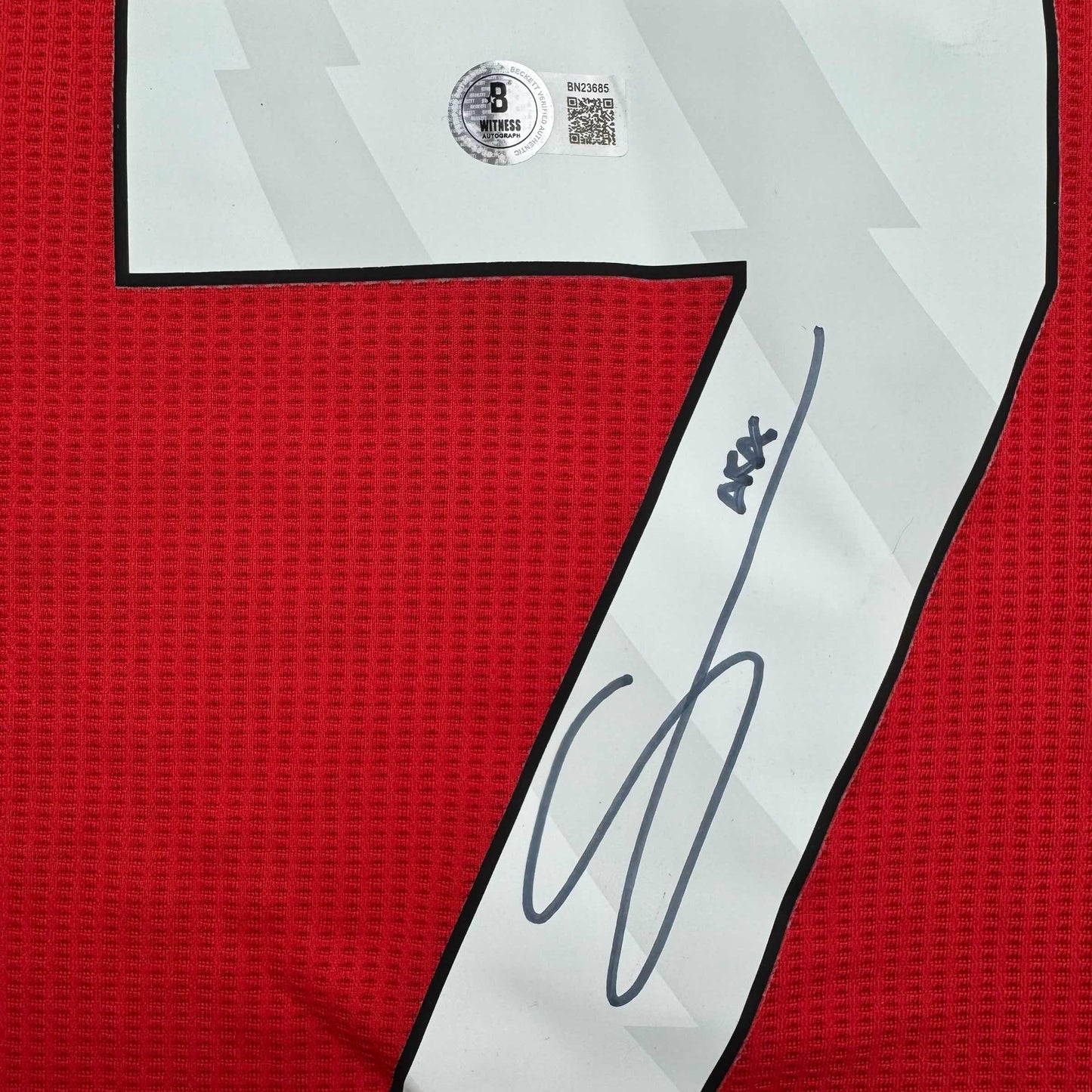 Autographed/Signed Bukayo Saka Arsenal Red Soccer Jersey Beckett BAS COA