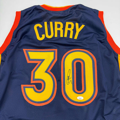 Autographed/Signed Stephen Steph Curry Golden State Navy Blue Throwback Basketball Jersey JSA COA