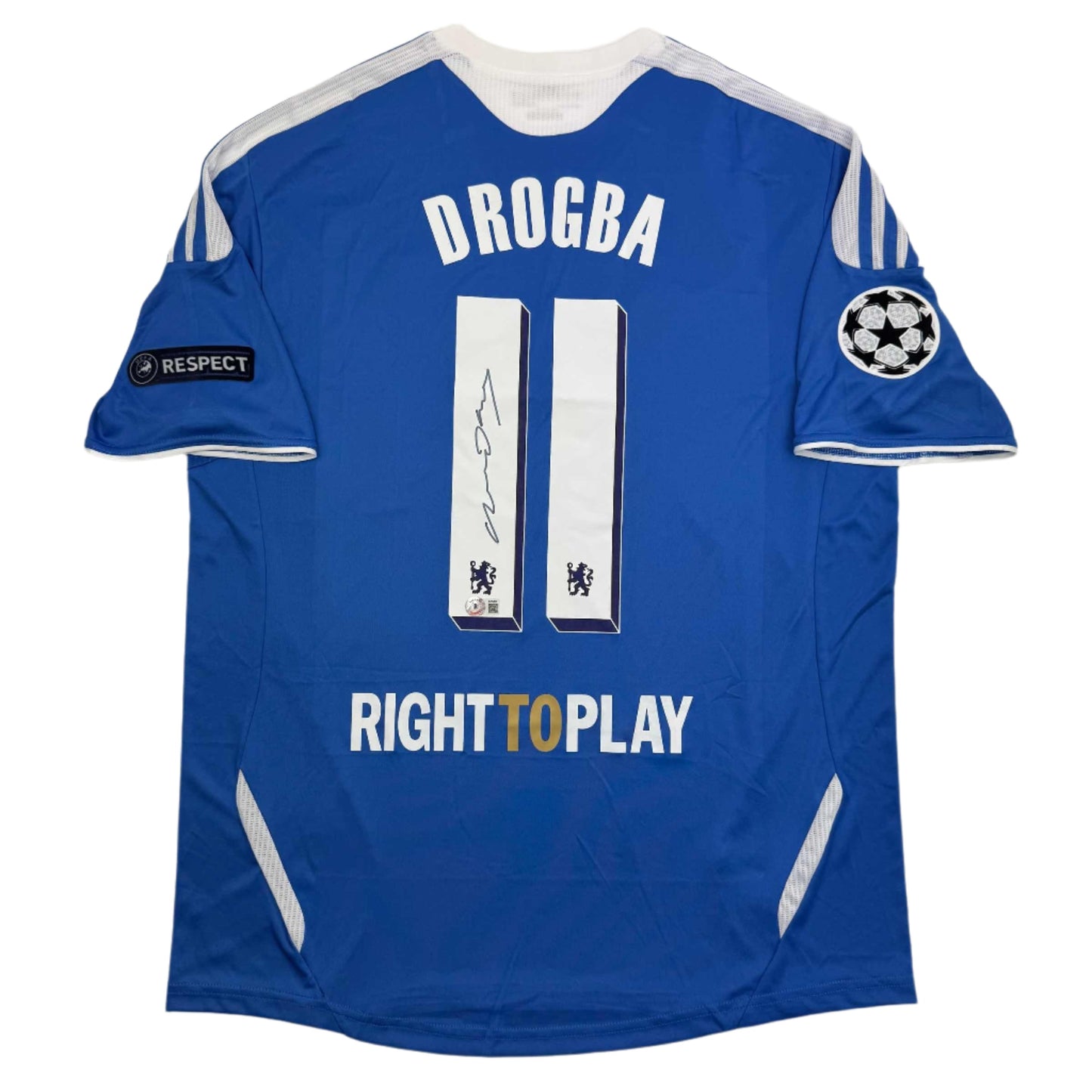 Autographed/Signed Didier Drogba Chelsea FC Blue Soccer Futbol Jersey Beckett BAS COA