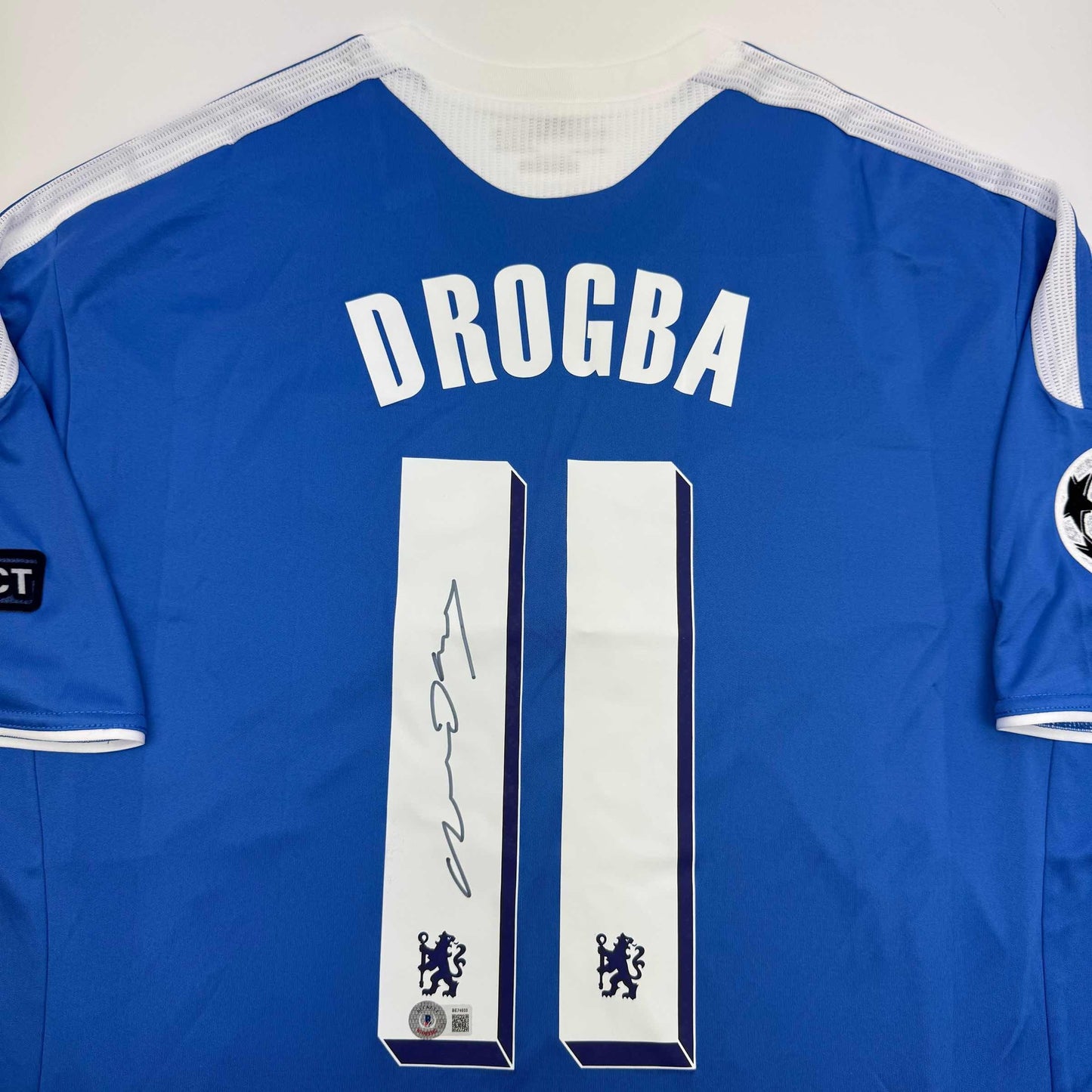 Autographed/Signed Didier Drogba Chelsea FC Blue Soccer Futbol Jersey Beckett BAS COA