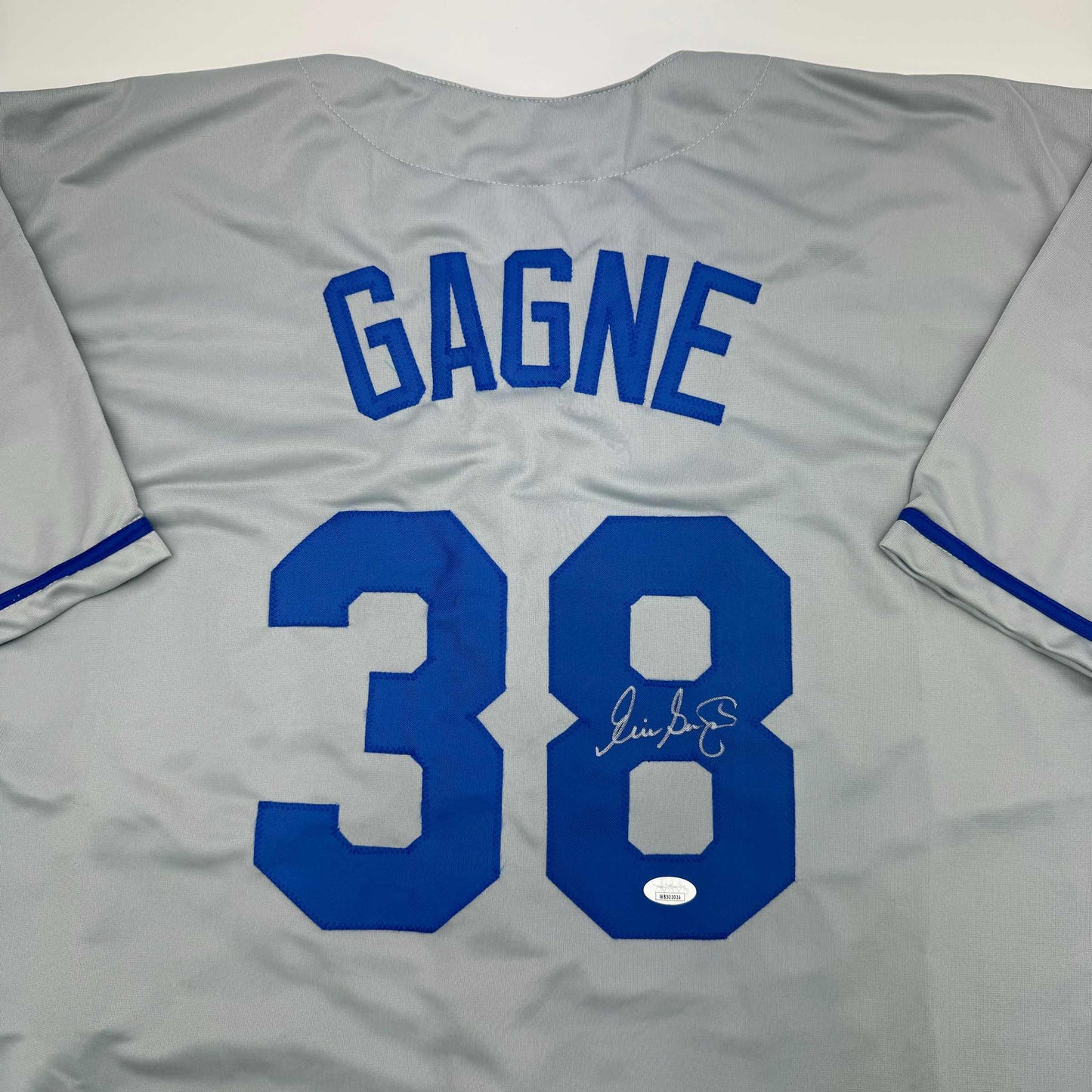 Autographed/Signed Eric Gagne Los Angeles LA Grey Baseball Jersey JSA COA
