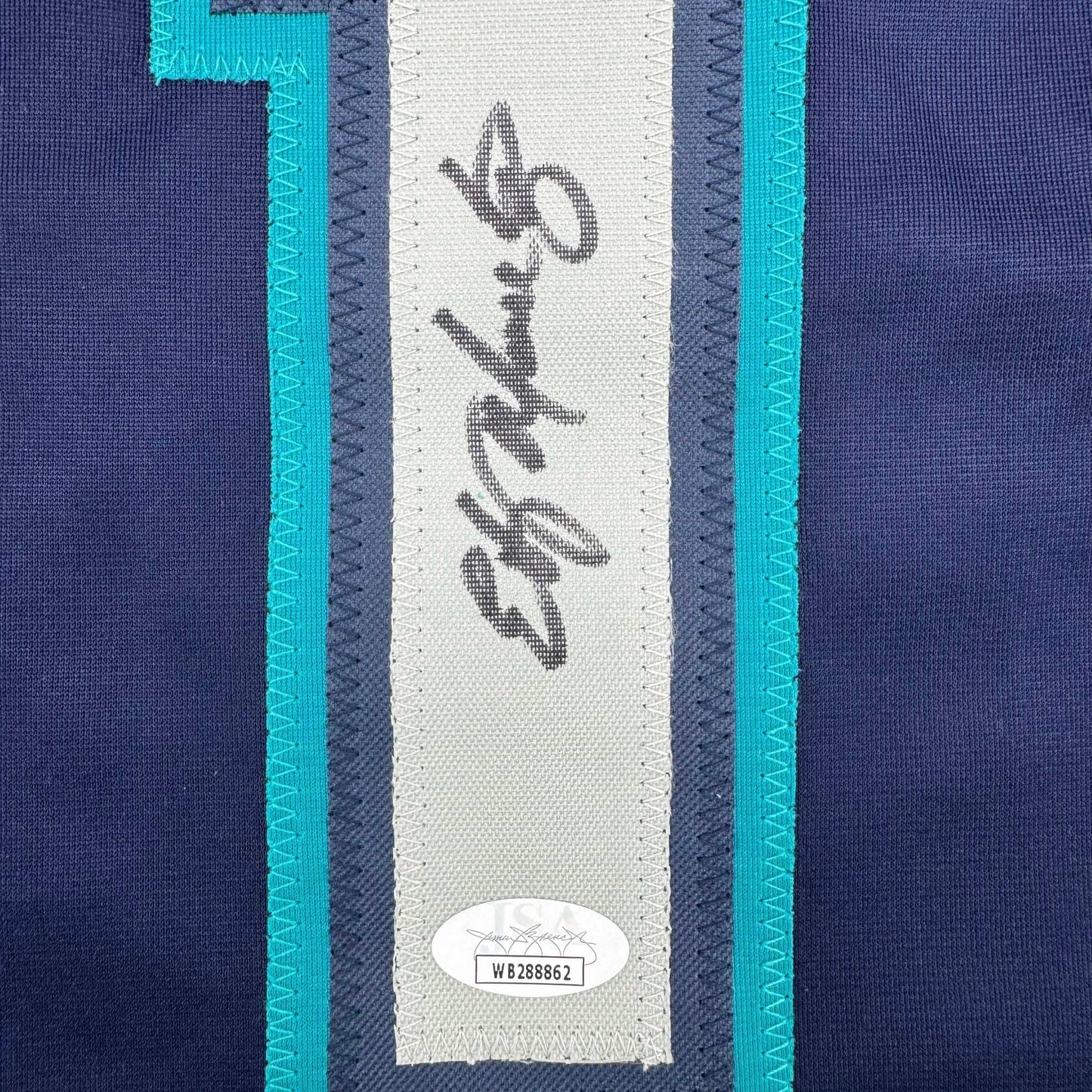 Framed Autographed/Signed Edgar Martinez 35x39 Seattle Blue Baseball Jersey JSA COA